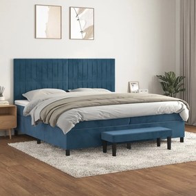 3137987 vidaXL Pat box spring cu saltea, albastru închis, 200x200 cm, catifea