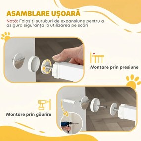 PawHut Poartă de Siguranță pentru Câini din Oțel și ABS, Poartă Extensibilă pentru Câini pentru Scări și Uși, 75-115 cm, Alb