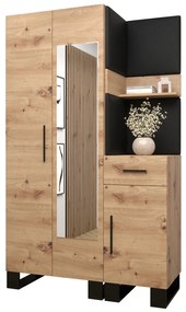 Set mobilier pentru hol Amanda 16 (Stejar artisan + piele ecologică Negru). 1086000