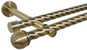 Galerie dubla twist picior universal fara inele prindere perete todi max 19/19 mm aur antic (Alege marime: 160 cm)
