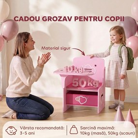 AIYAPLAY Set Masă și Scaune pentru Copii pentru 3-5 Ani cu Spațiu de Depozitare, Roz | Aosom Romania