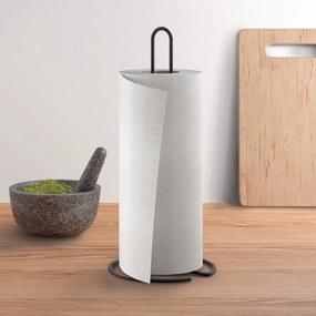 Suport vertical pentru prosoape de bucătărie din hârtie negru mat din oțel ø 14 cm Lava – Metaltex