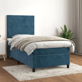 3143053 vidaXL Pat box spring cu saltea, albastru închis, 80x200 cm, catifea