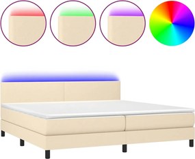 vidaXL Pat cu arcuri, saltea și LED, crem, 200x200 cm, textil