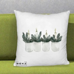 Perna Decorativa Lumanari Advent in Borcane, 40x40 cm, Alb Pufos, Husa Detasabila, Perna Inclusa, BEKZ®
