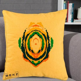 Perna Decorativa Oval Abstract Multicolor, 40x40 cm, Galben, Husa Detasabila, Perna Inclusa, BEKZ®