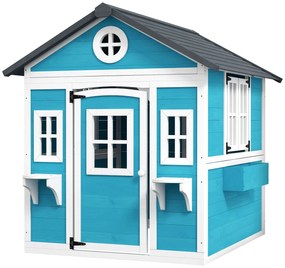 Outsunny Căsuță pentru copii exterioară casă de joacă exterioară pentru copii cu ușă ferestre și jardiniere 114 x 126,4 x 135 cm albastru | Aosom Romania