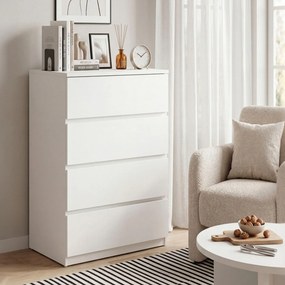 HOMCOM Comodă cu 4 Sertare, Organizator de Depozitare cu Ghidaje Metalice și Mânere cu Caneluri, 60x40x80 cm, Alb | Aosom Romania
