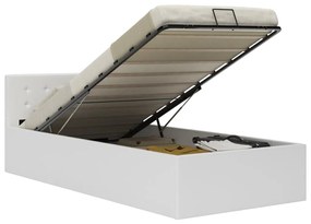 285516 vidaXL Cadru pat hidraulic cu ladă, alb, 90 x 200 cm, piele ecologică