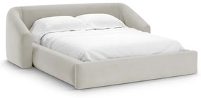 Pat matrimonial bej tapițat cu spațiu de depozitare cu somieră 200x200 cm Campi – Cosmopolitan Design