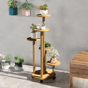 Outsunny Suport pentru plante din bambus rafturi rotunde pentru flori suport pentru ghivece de flori 5 nivele lemn natural | Aosom Romania