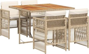 vidaXL Set mobilier de grădină cu perne, 5 piese, bej, poliratan