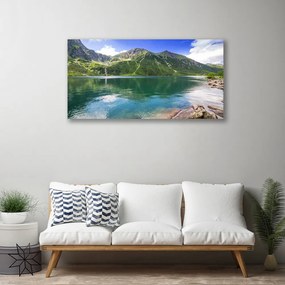 Tablou pe panza canvas Mountain Lake Peisaj Gri Verde Albastru