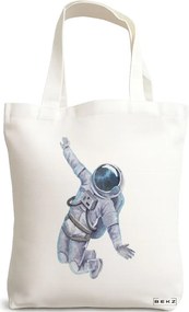 Sacosa de Panza pentru Cumparaturi, Geanta Tote, model Astronaut, 38x34.5 cm, Alba, BEKZ®