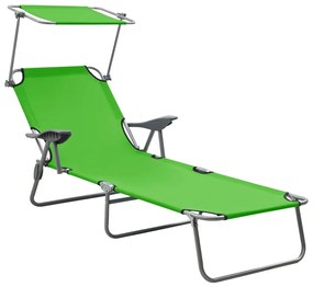 vidaXL Șezlong cu baldachin, verde, oțel