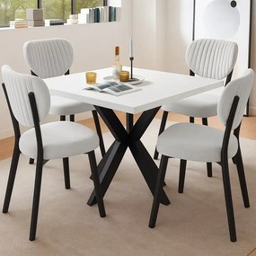 Masa de bucatarie din MDF alb, patrat, texturata, Homs 80x80X75 cm