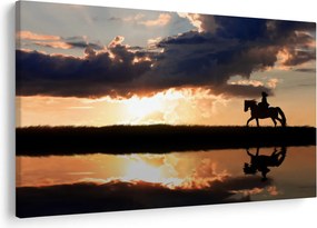 Tablou - Rider pe un cal la apus de soare (90x60 cm)