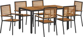 vidaXL Set de masă pentru grădină 7 pcs Negru și Maro poliratan