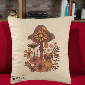 Perna Decorativa Ciuperca Caine Boho, 40x40 cm, Bej, Husa Detasabila, Perna Inclusa, BEKZ®