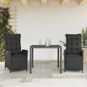 3213320 vidaXL Set mobilier de grădină cu perne, 3 piese, negru, poliratan