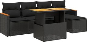 vidaXL Set mobilier de grădină cu perne, 6 piese, negru, poliratan