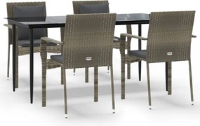 vidaXL Set mobilier grădină cu perne, 5 piese, negru și gri, poliratan