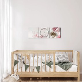 Tablou - Pictura flori roz (cu ceas) (90x30 cm)