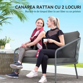 Outsunny Canapea de Grădină cu 2 Locuri, Perne Detașabile, Brațe și Cadru din Oțel, 112x72x76 cm, Verde | Aosom Romania