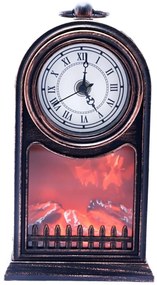 Semineu Decorativ Vintage ARCHIE, Cu Ceas si Efect Flacara, 14.5x25 cm