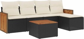 vidaXL Set mobilier de grădină cu perne, 6 piese, negru, poliratan