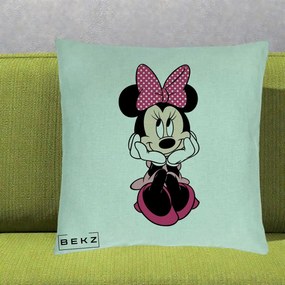 Perna Personalizata Minnie Mouse cu Fundita, 40x40 cm, Verde Menta, Husa Detasabila, Perna Inclusa, BEKZ®