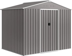 Outsunny Magazie de Grădină 3.6m² din Oțel Galvanizat cu Guri de Ventilație, Magazie de Grădină cu Uși Glisante Duble, Acoperiș Înclinat, Magazie de Unelte cu Mănuși, Gri Deschis | Aosom Romania