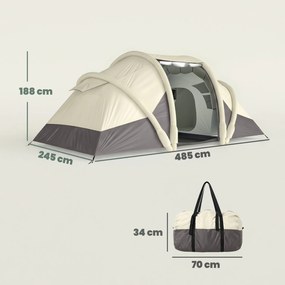 Outsunny Cort Gonflabil Camping 2-4 persoane cu pompă 2 camere și zonă de zi impermeabil 3000 mm 485x245x188 cm gri | Aosom Romania