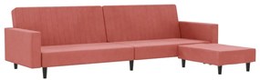 Canapea extensibila cu 2 locuri, cu taburet, roz, catifea Roz, Cu scaunel pentru picioare