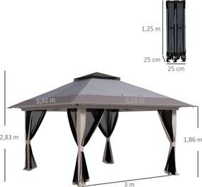 Outsunny Cort pliabil pop-up cu înălțime reglabilă Protecție UV50+ dublu acoperiș și plasă anti-țânțari 4x4x2,8 m gri deschis | Aosom Romania