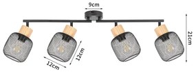 Brilagi - Plafonieră cu spoturi BASKLITE 4xE27/15W/230V lemn de cauciuc/negru