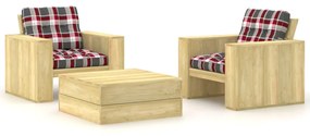 3065817 vidaXL Set mobilier de grădină cu perne, 3 piese, lemn de pin tratat