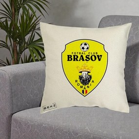 Perna Personalizata FC Brasov Fotbal Romania, 40x40 cm, Ecru, Husa Detasabila, Perna Inclusa, BEKZ®