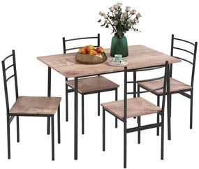 HOMCOM Set din 5 Piese cu Masă de Bucătărie Dreptunghiulară și 4 Scaune Moderne din MDF și Oțel, 110x70x75 cm , Maro | Aosom Romania