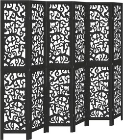 vidaXL Paravan de cameră cu 6 panouri, negru, lemn masiv paulownia