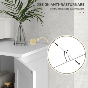 kleankin Dulap Rustic pentru Chiuveta din Baie, Dulap de Depozitare pentru sub Chiuveta cu Usi Duble si Rafturi, Alb