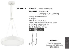 Lustra LED suspendata design circular PERFECT 40cm alba CCT Dimmable