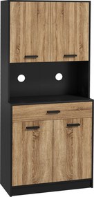 HOMCOM Dulap de bucătărie din lemn cu 2 dulapuri cu 2 uși și sertar, 80x40x180 cm, negru și culoare lemn | Aosom Romania