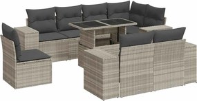 vidaXL Set canapele de grădină cu perne, 9 piese gri deschis poliratan