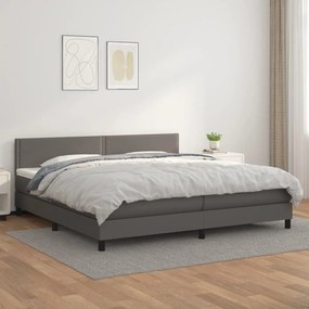 3141087 vidaXL Pat box spring cu saltea, gri, 200x200 cm, piele ecologică