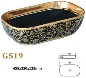 Lavoar Ceramic Premium, Oval Gold -Negru,46cm