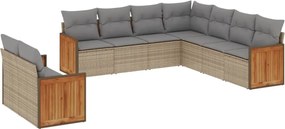 vidaXL Set canapele de grădină, 9 piese, cu perne, bej, poliratan