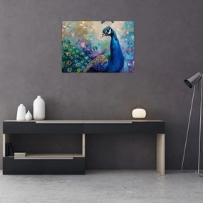 Tablou pe sticlă - Pictura de un păun (70x50 cm)