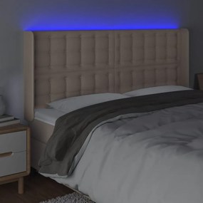 Tablie de pat cu LED, cappuccino, 203x16x118 128 cm, piele eco 1, Cappuccino, 203 x 16 x 118 128 cm
