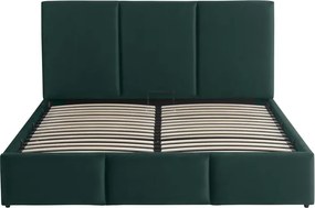 Pat tapitat Houston, 160x200 cm, somiera rabatabila, spatiu depozitare, verde inchis
